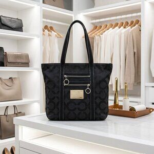 Coach Poppy Op Art Glam Black Tote #13826